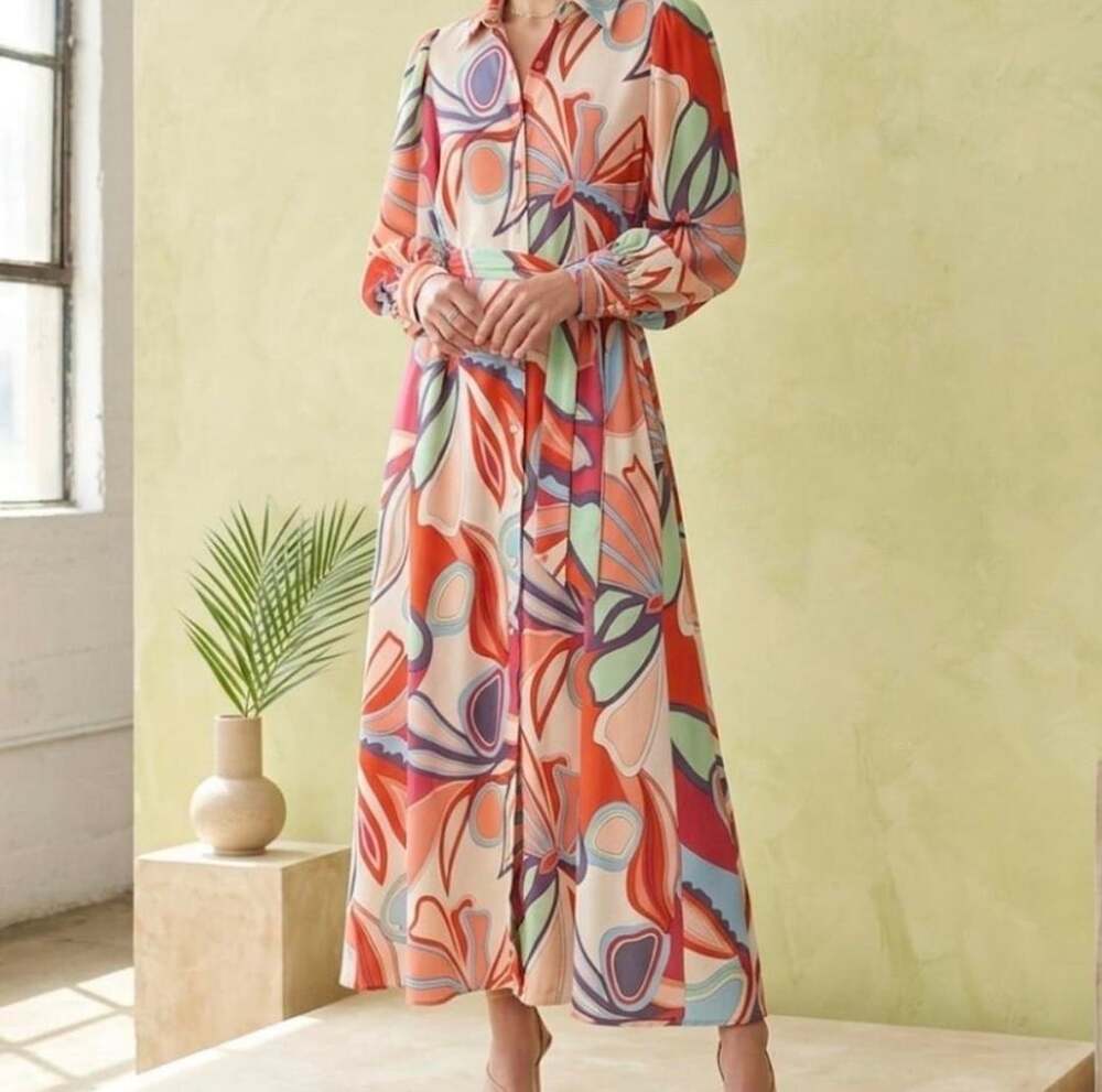 Alexis Maxi Shirt Dress Size S Multicolor Floral Belted Long Sleeve